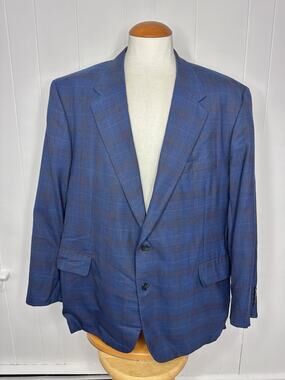 Tom James Bespoke Holland & Sherry Navy Plaid Sport Coat Blazer 50L* Savile Row